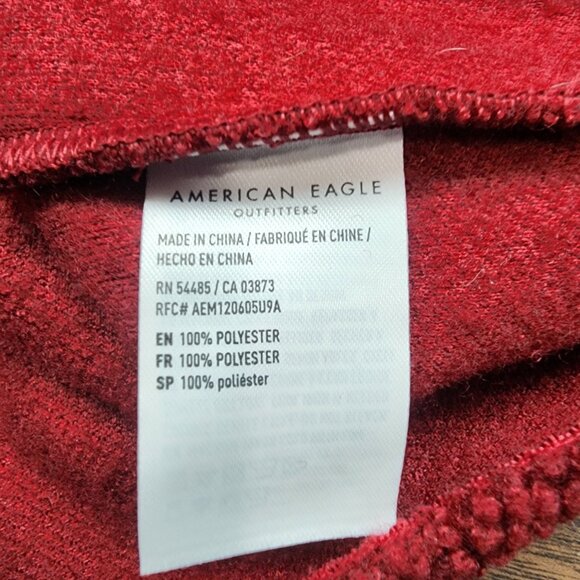 Womens Red American Eagle Sherpa Crop Sweater Crew Neck Long Sleeve Size S - Picture 7 of 11